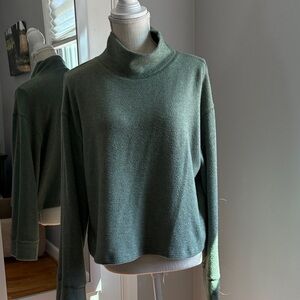 Lush, Sage Green, Mock neck fleece sweater top, cropped, size Large